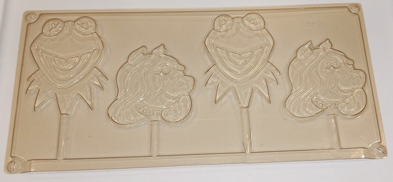 Vintage chocolate candy pops mold, 4 Muppets lollipops, Kermit Piggy crayon soap gallery