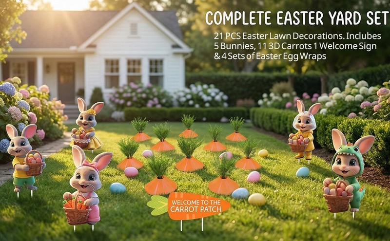 21 Set Easter Carrots and Bunny Yard Signs Decorats, Easter Eggs Wraps, gallery