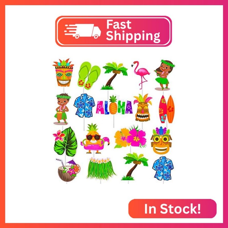 32pcs Hawaii Luau Cupcake Toppers Decoration Hawaiian Tropical Party Cupcake Top