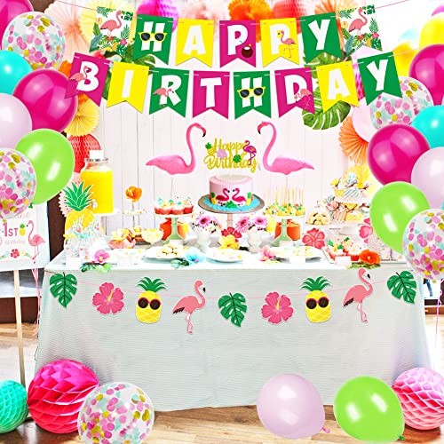 Hawaiian Flamingo Aloha Birthday Party Decorations Pack for Luau Summer Pool gallery