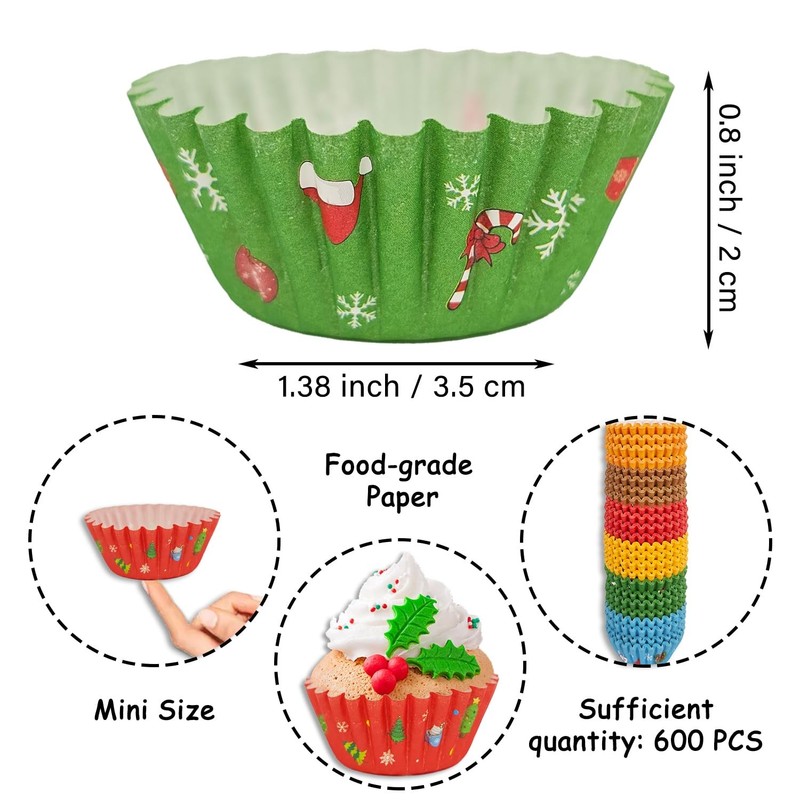 Christmas Mini Cupcake Liners - 600 Count Small Xmas Muffin Cup Cake Paper Li... gallery