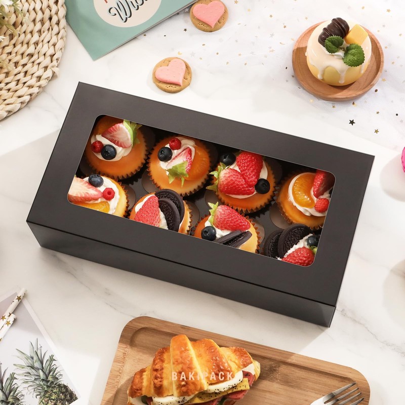 15 PCS Black Cupcake Boxes 8Count With Window & Inserts Bakery Containers gallery