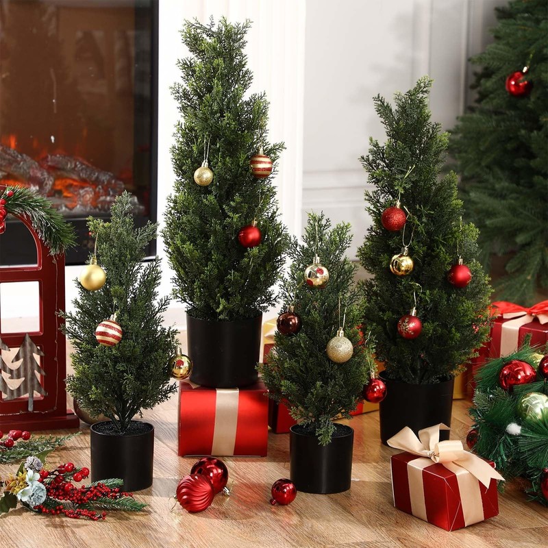 Riceshoot 4 Pcs 1.5Ft 2Ft Artificial Cedar Topiary Trees For Outdoor Artificial gallery