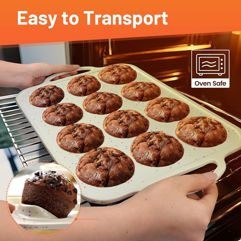 2Pack Silicone Muffin Pan for Baking with Standard: 12 Cups×2pack, Cream gallery