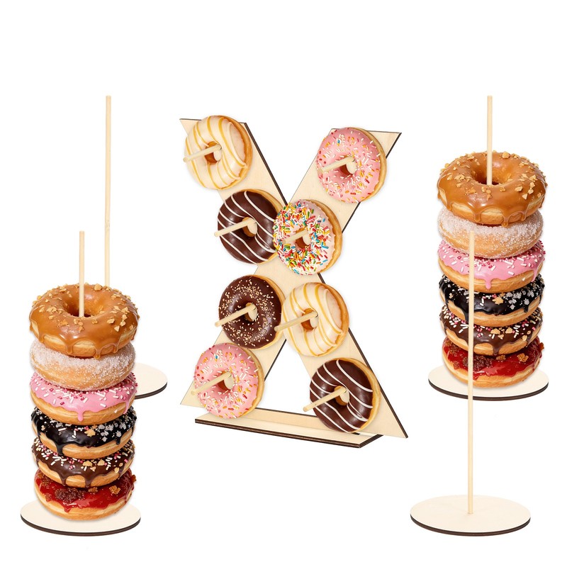 Donut Display Stand, 1Pcs Digit Donut Wall 4Pcs Round Bagel Holder, Letter x