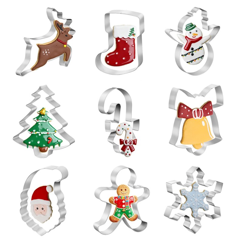 Christmas Cookie Cutters Set 9 Piece Stainless Steel Winter Holiday Metal Sha…