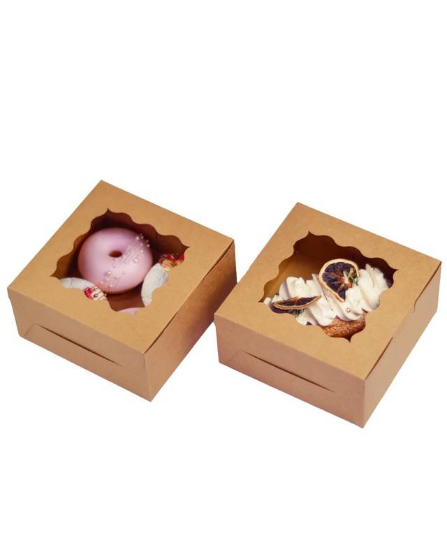 30 PCS Brown 6x6x3 Inch Bakery Treat Boxes Window Thick Sturdy Macaron Cookie gallery