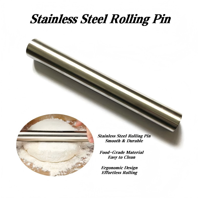 30cm Stainless Steel Rolling Pin for Baking Pastry Dough Pizza Single Pack gallery