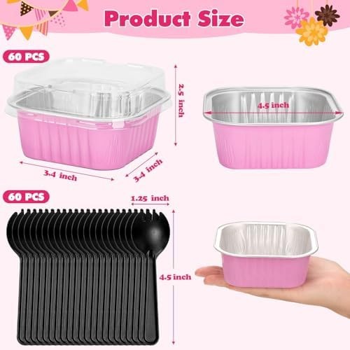 selizo 60 Pack 10oz Mini Disposable Cake Pans with Lids, Aluminum Foil Square... gallery