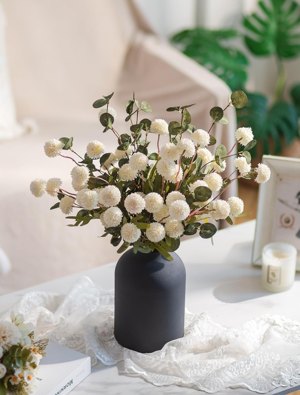 BLOSMON Fake Flowers in Vase for Centerpieces: Metal Vase with 12 Stems of Artif gallery