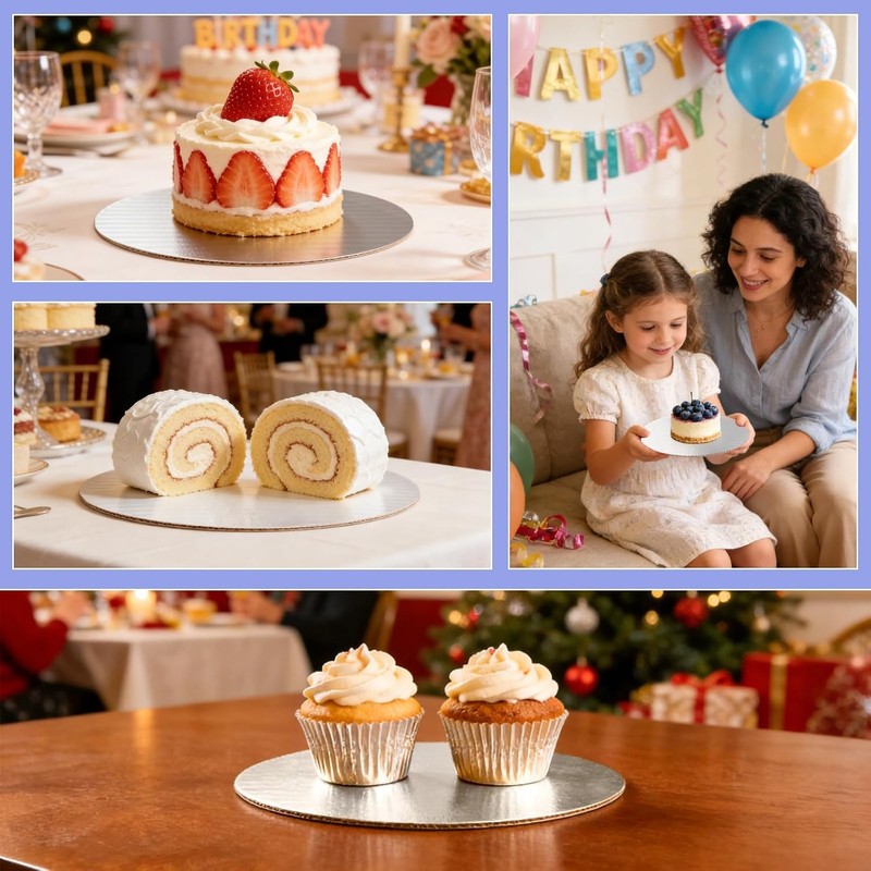 8 Pack 8 Inch Round Cake Boards, Disposable Corrugated Silver Cardboard gallery