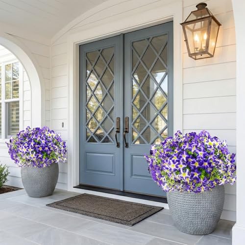 Pcs Faux Petunias Artificial Flowers for Outdoors, UV Resistant Fake 16 Purple gallery