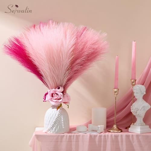 60Pcs Hot Pink & Blush & Pink Pampas Grass Decor, 17.7'' Faux C Hot Pink gallery