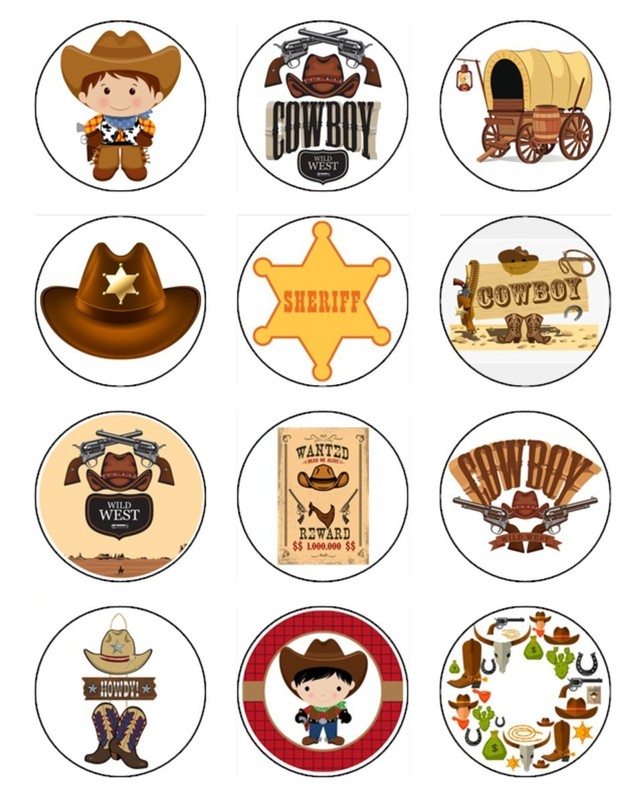 Cowboy & Cowgirl Edible Cupcake Toppers – Western Theme Icing Cake Decorations