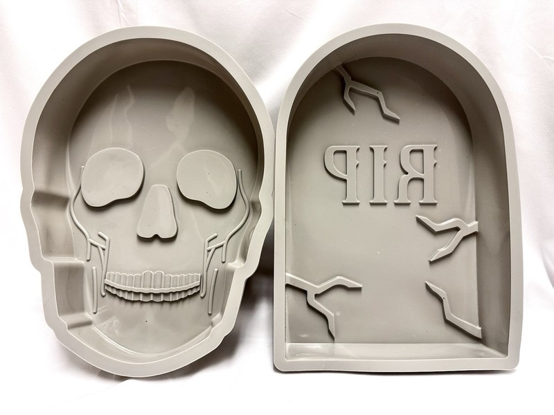 Set of 2 Halloween Silicone Cake Molds - Skull & Tombstone by Celebrate It 8x12 gallery