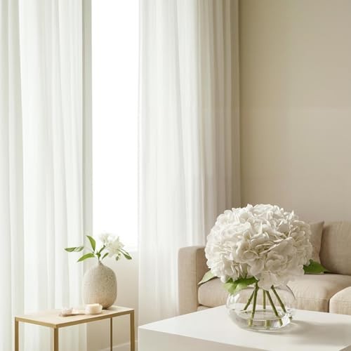 White Hydrangea Artificial Flowers with Vase, Latex Fake Hydrangeas Spring gallery