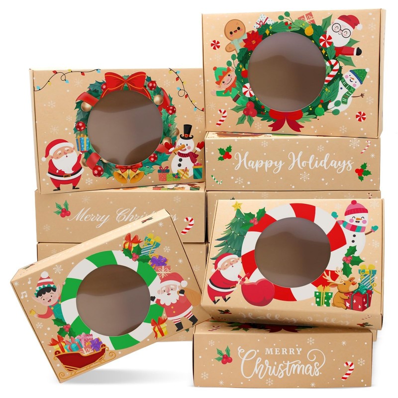 12 PCS Christmas Cookie Boxes Gift Giving Treat Window Pastry Dessert Candy