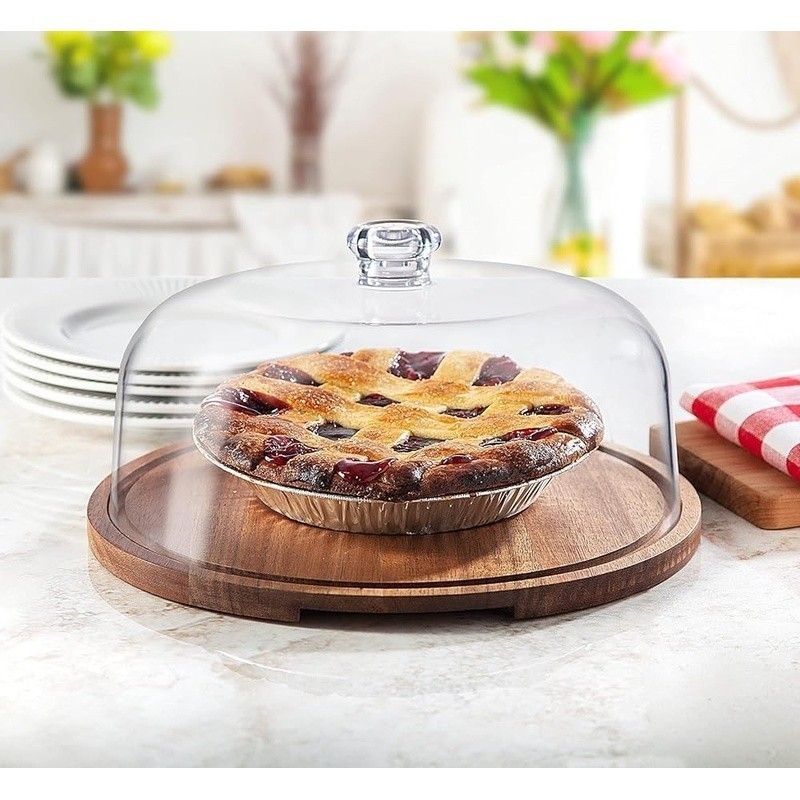 Acacia Wood Cake Stand W/ Acrylic Dome Elegant Serving Plate Gifts & Events New gallery