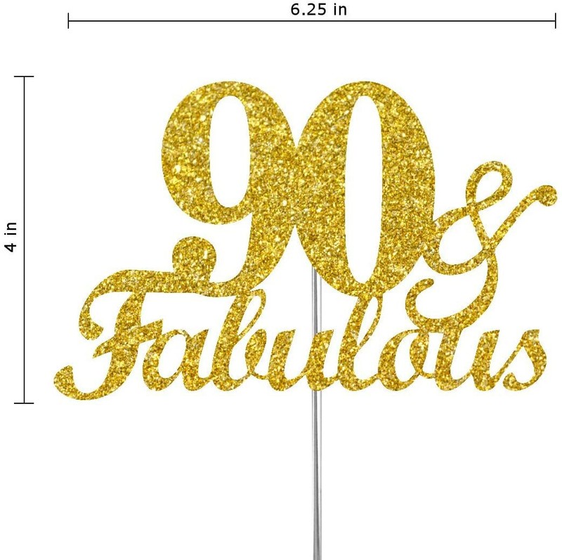 Fabulous & 90 Cake Topper Gold Glitter, 90th Birthday Party Decoration Ideas gallery