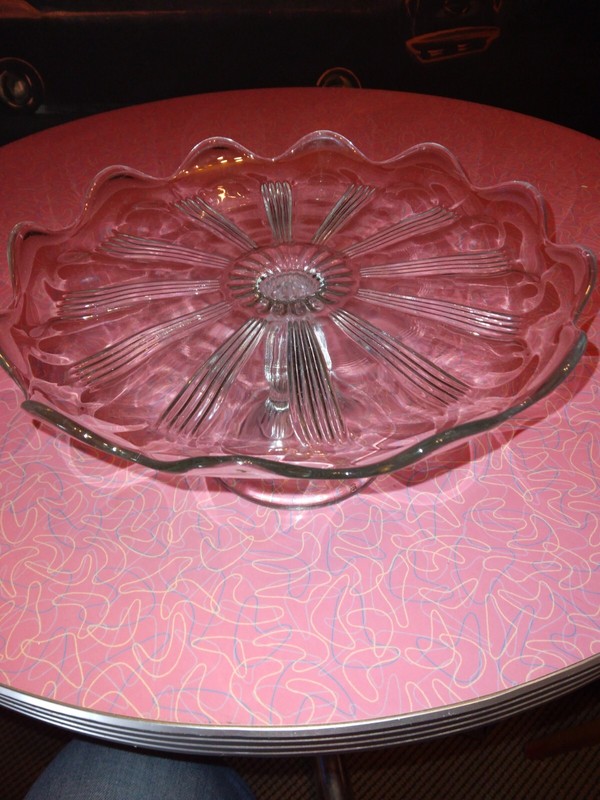 Pedestal Clear Glass Cupcake Plate Wedding Cake Display Fluted Scalloped Ruffled gallery