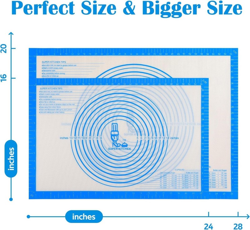 Nonstick Silicone Pastry Mat Extra Large with Measurements 28"L x 20"W, Blue gallery