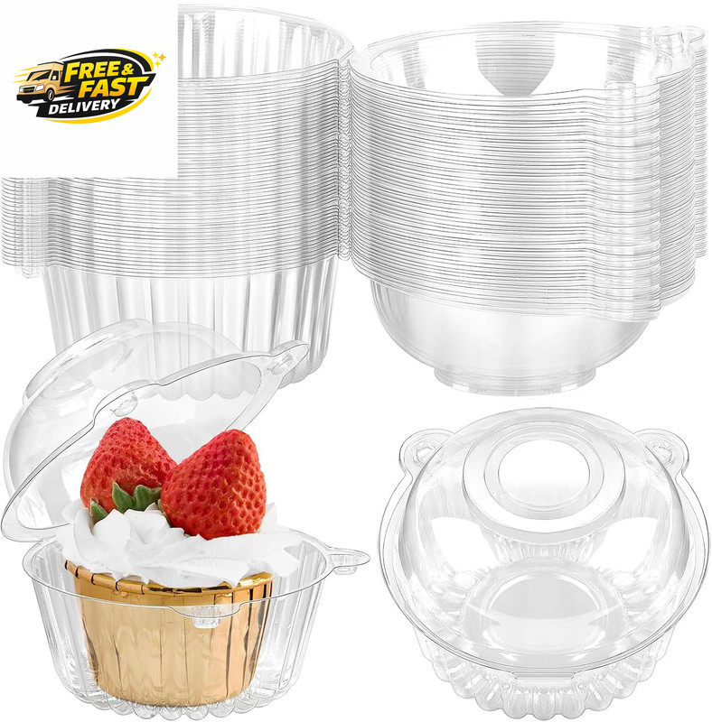 100Ct Cupcake Holders Individual Cupcake Containers, Disposable Clear