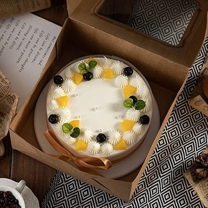 25 PCS Square Bakery Cake Boxes 6x6x3 Inch Window Cajas Pasteles Brown Dessert gallery