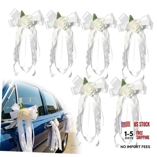 6PCS Wedding Car Door Handle Flowers, White Artificial Cars 6Pcs（A Flower）