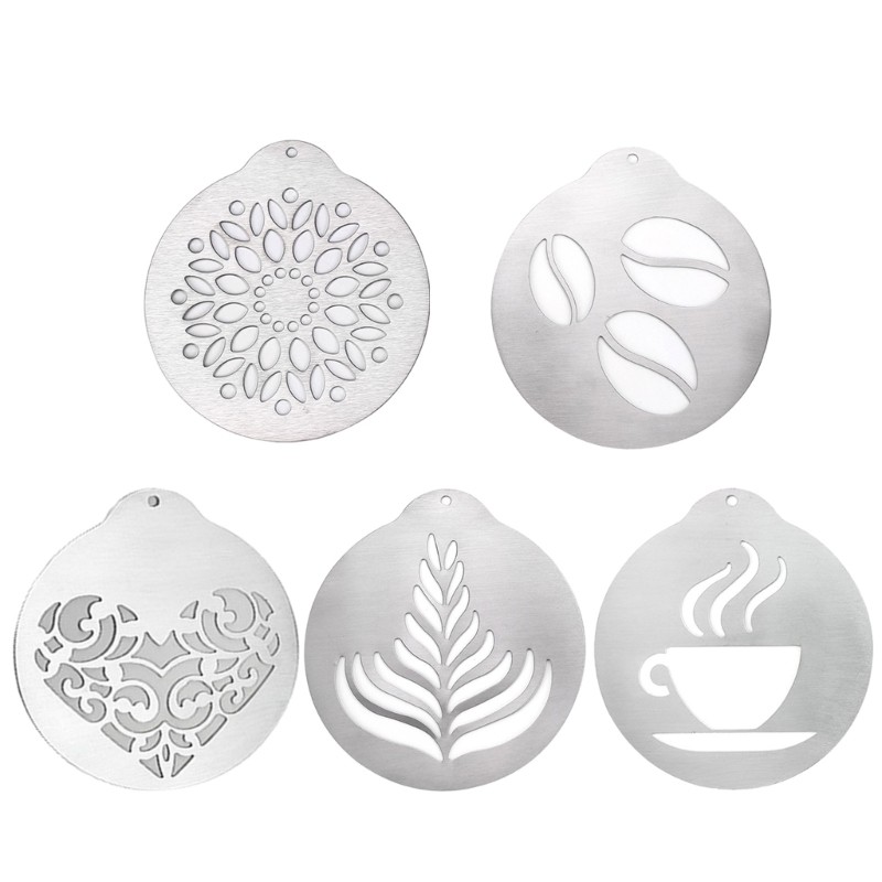 5PCS/set Stainless Steel Coffee Stencils Cappuccinos Art Templates Moulds