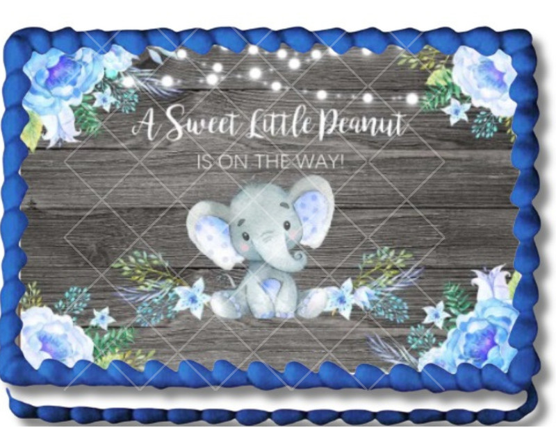 Sweet Little Peanut Is On The Way Elephant Edible Image Baby Shower Cake Topper