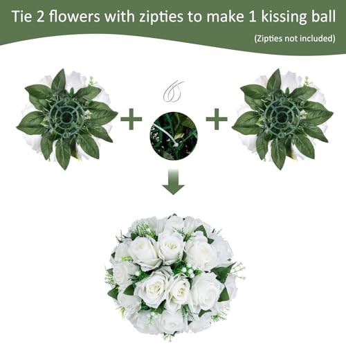 10Pcs Artificial Flower Ball Arrangement, 9.5" 15 Heads Wedding Roses White gallery