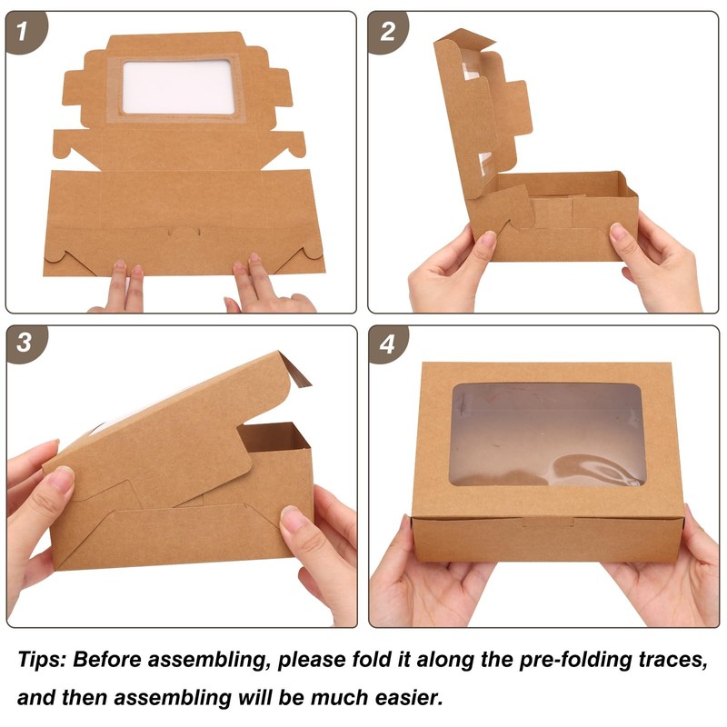 12pcs 8x6x2.5 Inches Brown Bakery Boxes with Window, Cookie Boxes for Chocola... gallery
