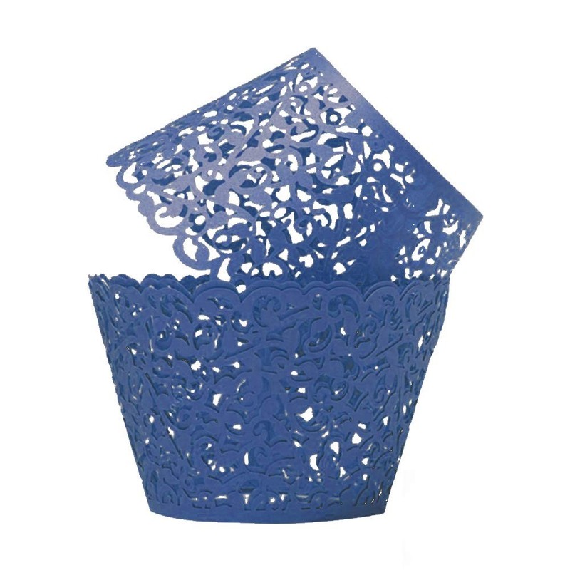 Cupcake Wrappers 100 PCS Navy Blue Vine Lace Laser Cut Paper Baking Cups