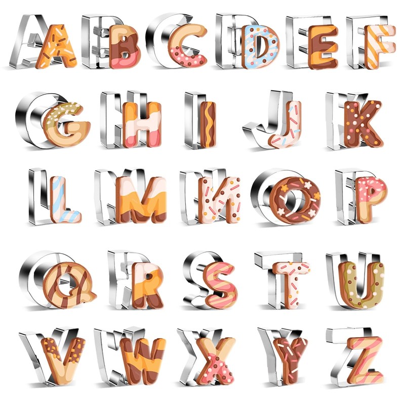26Pcs Extra Large 2.6in Alphabet Letter Cookie Cutters Shapes - Stainless Ste...