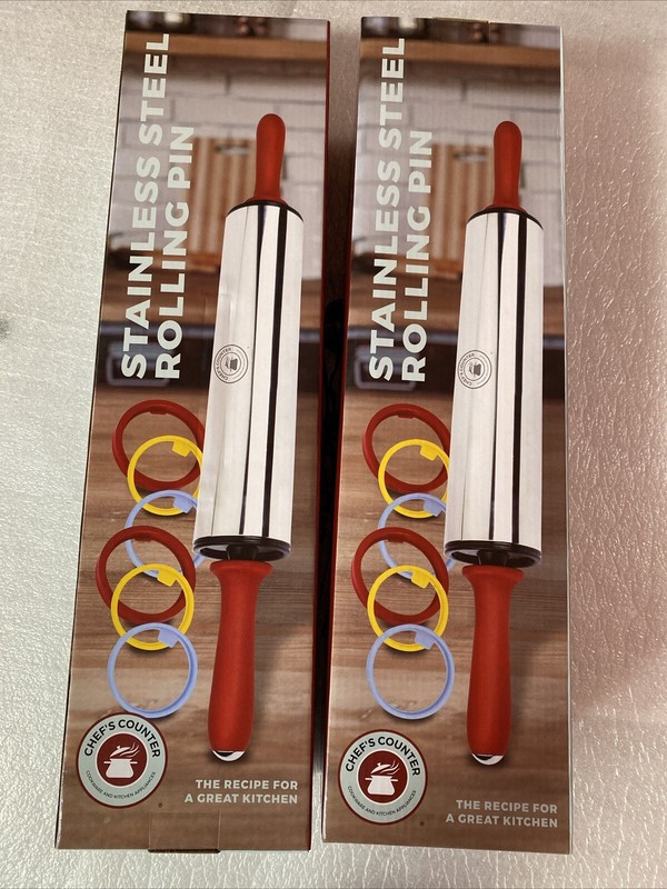 TWO 2 New Chefs Counter Stainless Steel Adjustable Rolling Pin
