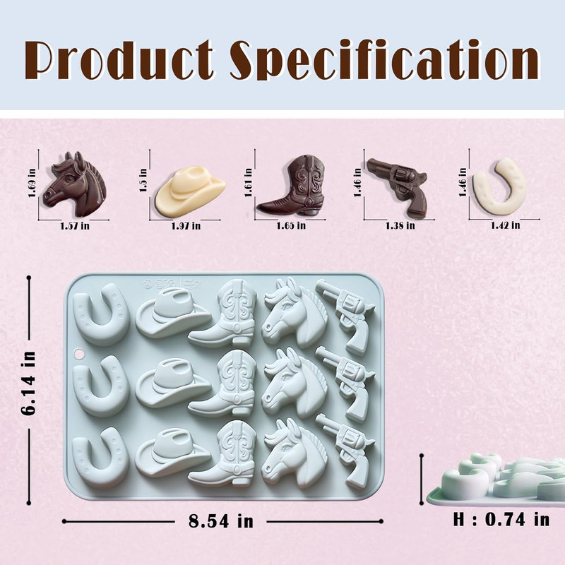 Cowboy Chocolate Molds Silicone - Western Theme Molds for Cowboy Hat, Boots & Mo gallery