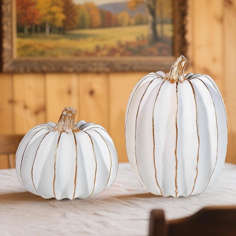 2Pcs Halloween Pumpkin Artificial Resin Pumpkins Decor for Mantel Harvest