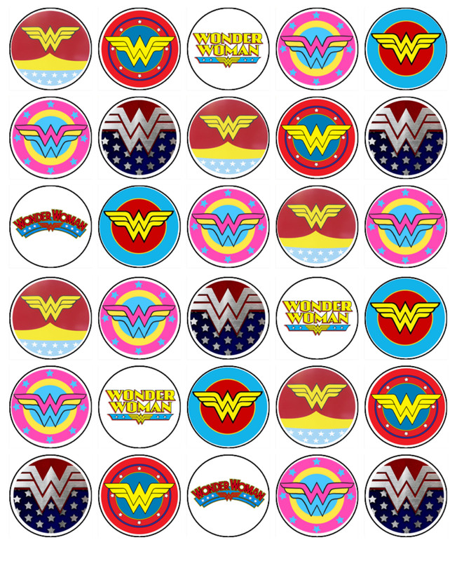 Wonder Woman Edible Icing Cupcake Toppers – Superhero Theme Cake Decorations