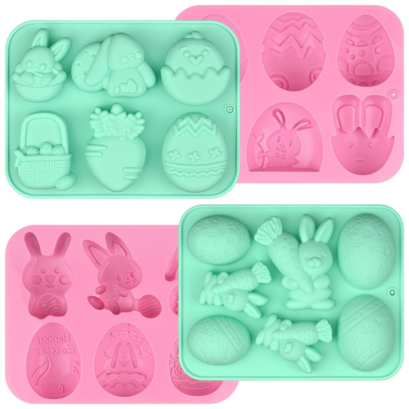 4 Pack Easter Chocolate Molds, Bunny Half Egg Shaped Non-stick Silicone Molds…