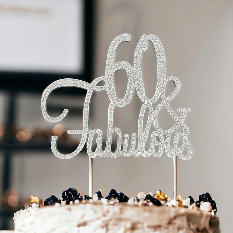 60 Fabulous Cake Toppers Silver Rhinestones Diamonds Birthday Anniversary Party