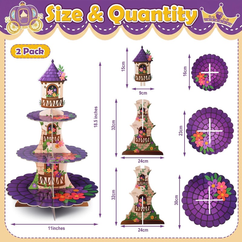 2 Pack Purple Princess Party Cake Stand - 3 Tier Disposable Princess Tower Bi... gallery