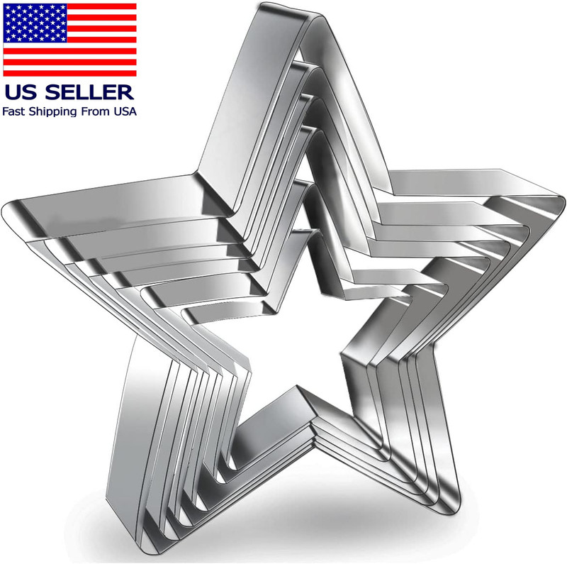 6 Pieces Star Cookie Cutters Set – Stainless Steel Five-Pointed Shaped Cutter, B