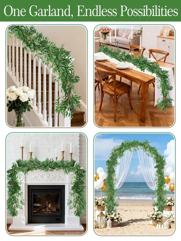 Anphsin Fake Vines Greenery Garland - 3 Packs Total 16.5Ft Green Willow Leaf gallery