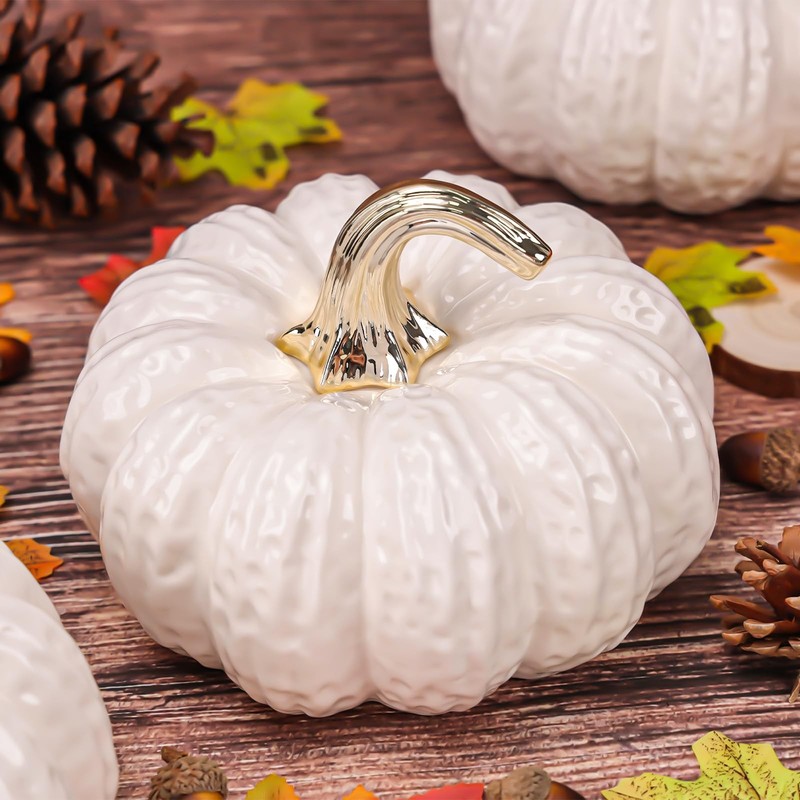 Quancru 7.9 Inch Fake Pumpkin Decorations Ceramic Figurines White Realistic gallery