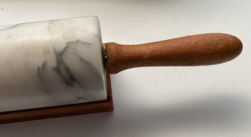 Granite Marble Stone Rolling Pin Easy Grip Wood Handles - Great Condition ! gallery