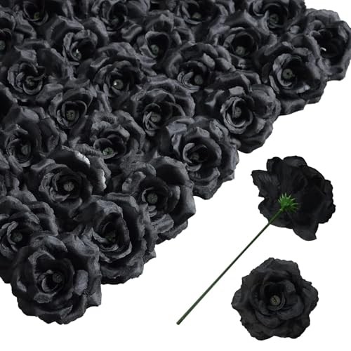 Rose Artificial FlowersPcs Roses Head Flowers Bulk with Stem, 3 Inches 50 Black gallery