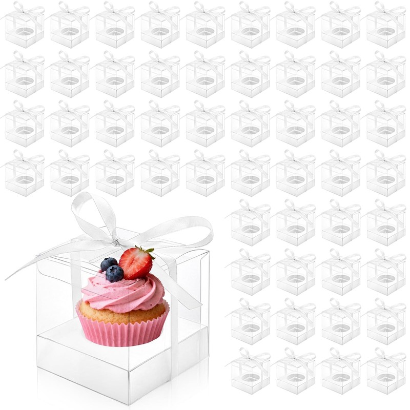 50 Pcs Clear Cupcake Individual, 3.5 Inch Plastic Single Cupcake Container, C... gallery