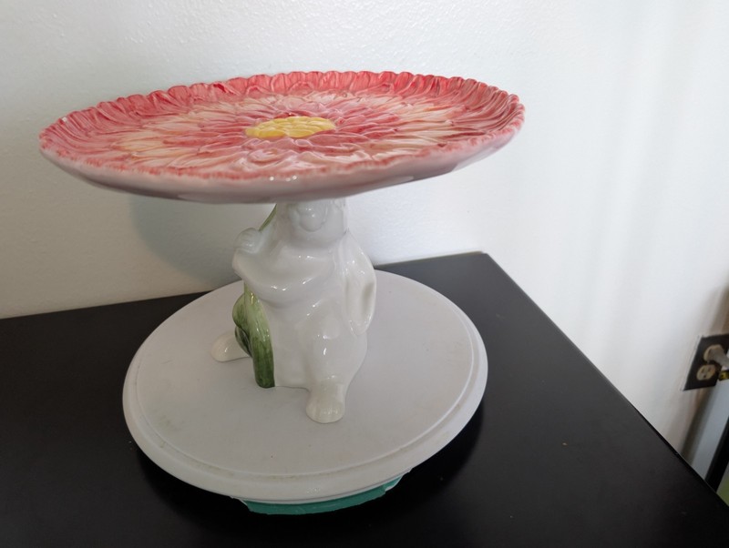 Pier 1 Bunny Rabbit w/Poppy Flower Cake Stand 8" Tall gallery