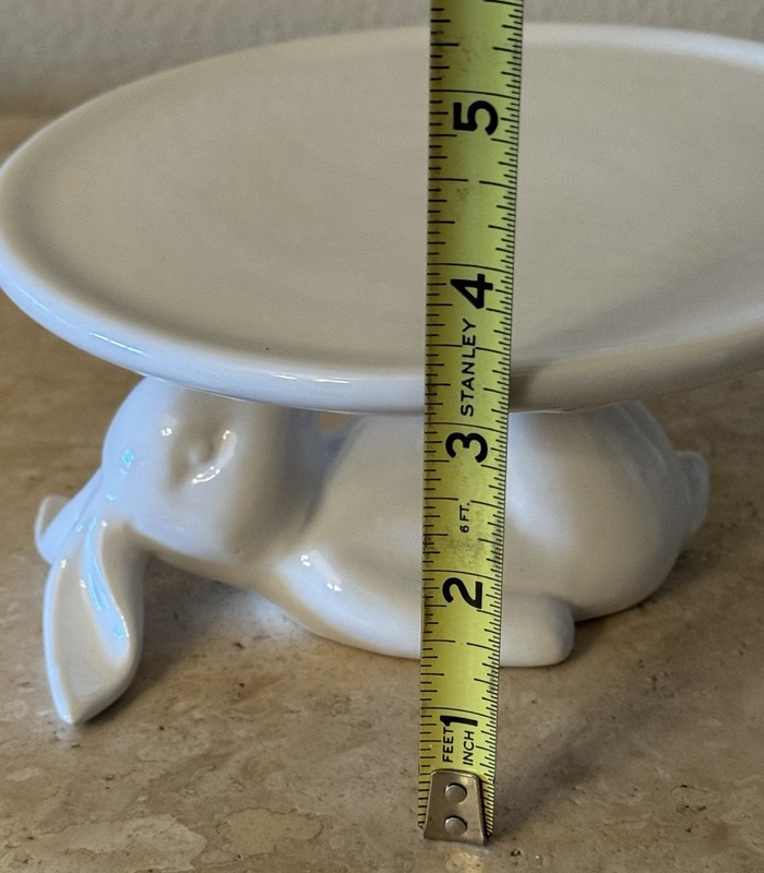 Ceramic Bunny Pedestal Cake Stand, White Glossy Round Solid, 7in Dia, 1 Tier gallery