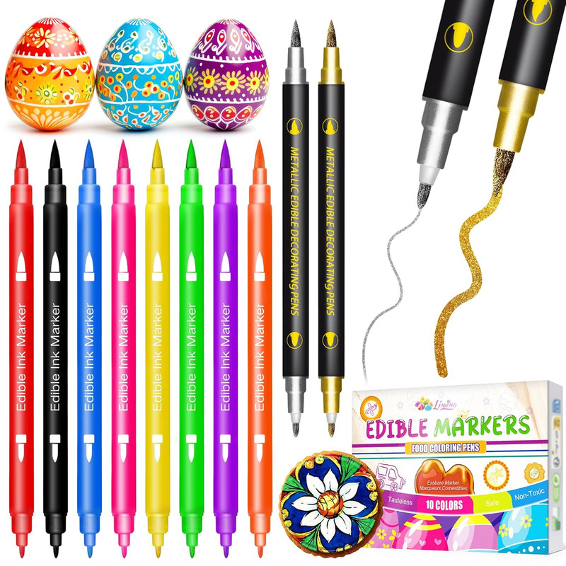 Edible Markers - 10 Pcs Dual Sided Food Coloring Pens with Fine ＆ Thick Tip, Edi gallery
